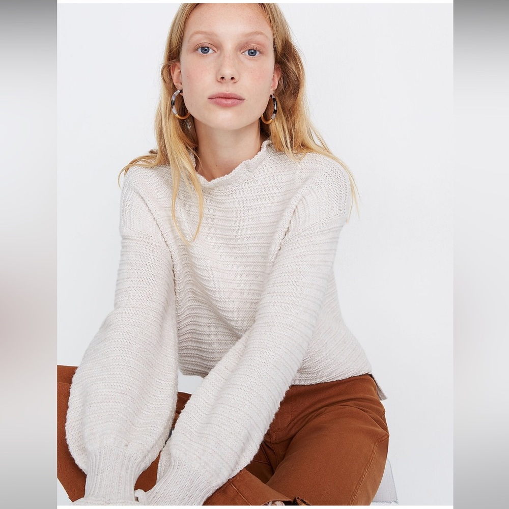 Madewell, Ruffle-Neck Pullover Sweater in Cotton-Merino Yarn, XXL